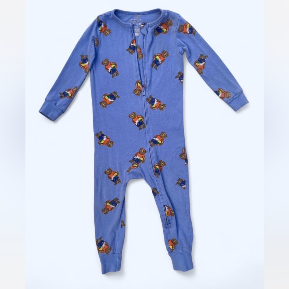 Polo Ralph Lauren baby Blue Bear Print full length onesie preppy classic 12-18 m